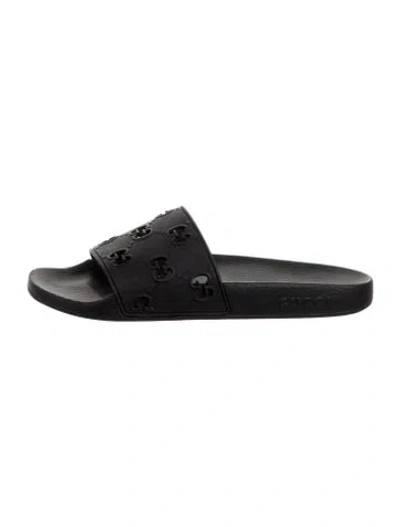 Pre-owned Gucci Gg Logo Rubber Slides In Black