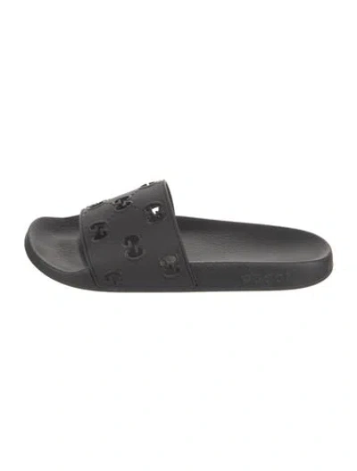 Pre-owned Gucci Gg Logo Rubber Slides In Black