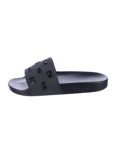 Pre-owned Gucci Gg Logo Rubber Slides In Black