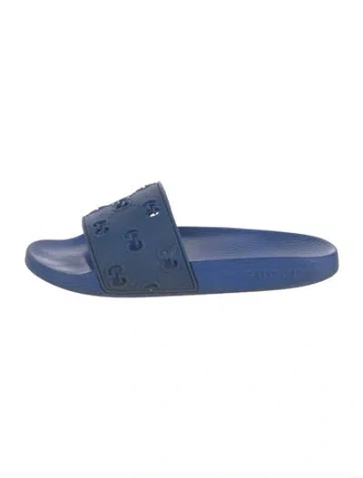 Pre-owned Gucci Gg Logo Rubber Slides In Blue