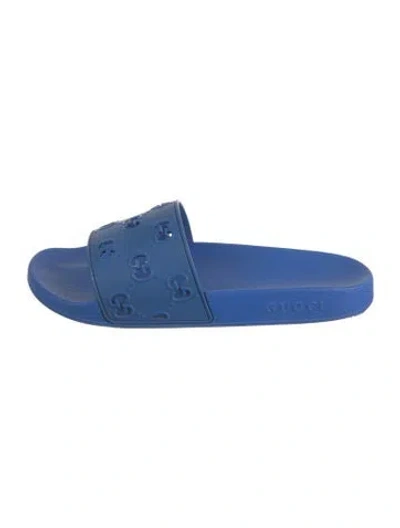 Pre-owned Gucci Gg Logo Rubber Slides In Blue