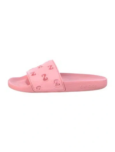 Pre-owned Gucci Gg Logo Rubber Slides In Pink