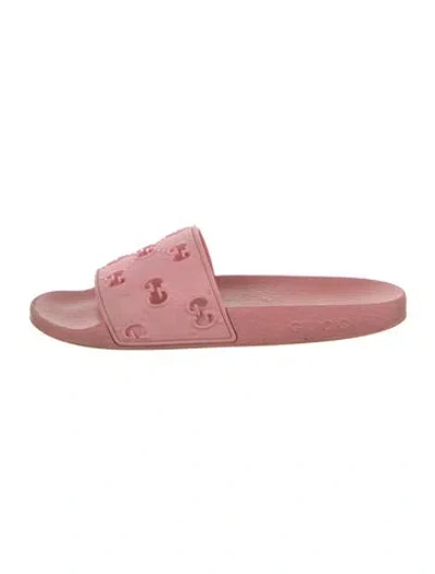Pre-owned Gucci Gg Logo Rubber Slides In Pink