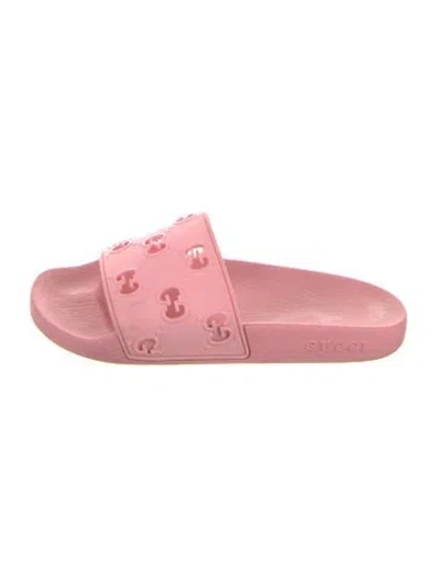 Pre-owned Gucci Gg Logo Rubber Slides In Pink