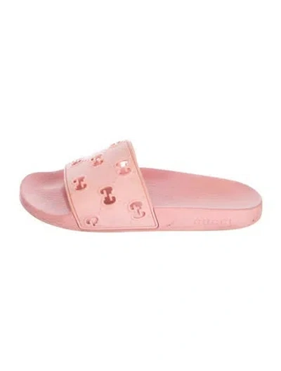 Pre-owned Gucci Gg Logo Rubber Slides In Pink