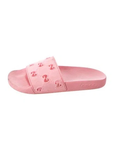 Pre-owned Gucci Gg Logo Rubber Slides In Pink