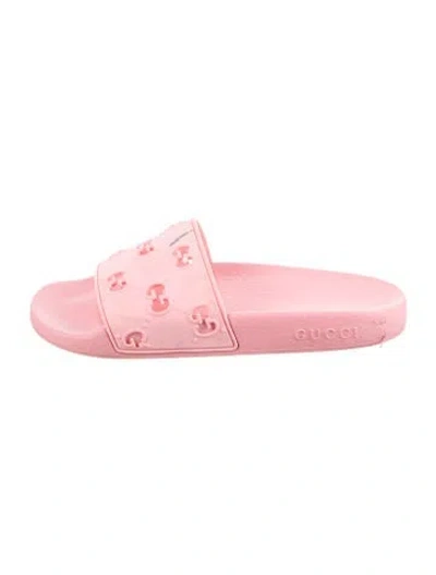 Pre-owned Gucci Gg Logo Rubber Slides In Pink