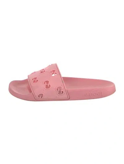 Pre-owned Gucci Gg Logo Rubber Slides In Pink