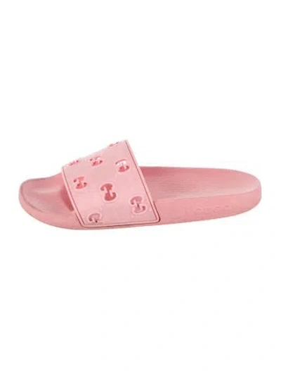 Pre-owned Gucci Gg Logo Rubber Slides In Pink
