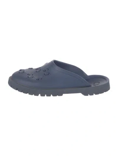 Pre-owned Gucci Gg Logo Rubber Slippers In Blue
