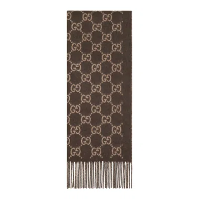 Gucci Gg Logo Scarf In Brown