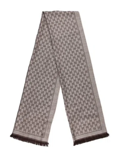 Pre-owned Gucci Gg Logo Scarf In Brown