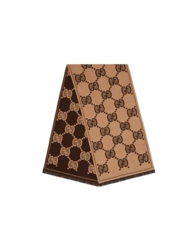 Gucci Gg Logo Scarf In Brown