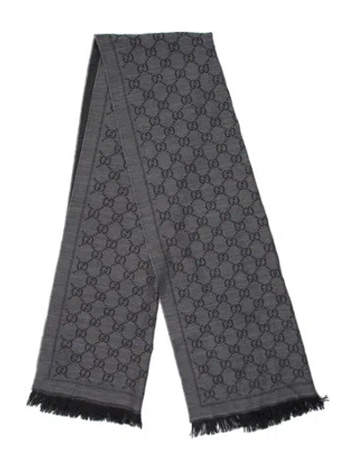 Pre-owned Gucci Gg Logo Scarf In Gray