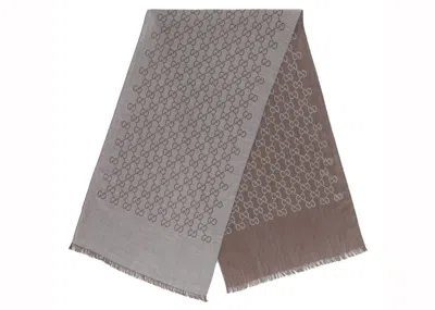 Pre-owned Gucci Gg Logo Scarf In Graphite/dark Brown
