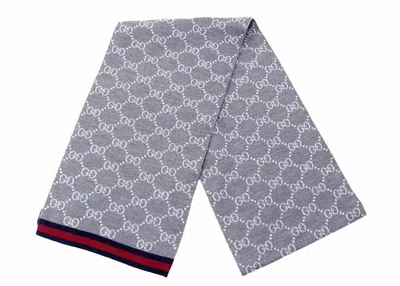 Pre-owned Gucci Gg Logo Scarf In Grey