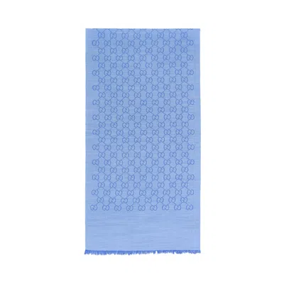Pre-owned Gucci Gg Logo Scarf 'nile Sky Blue' | Women's Size Onesize