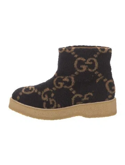Pre-owned Gucci Gg Logo Shearling Boots In Black