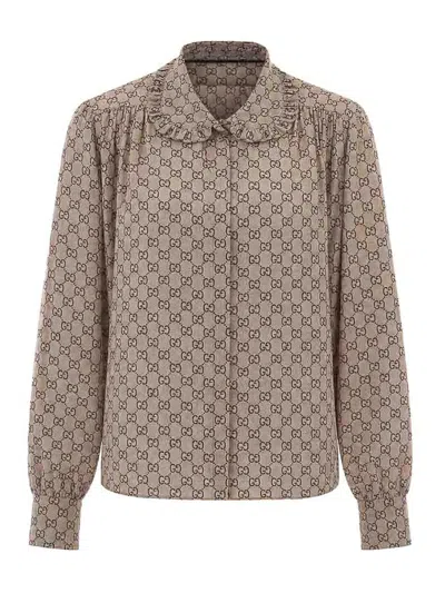 Gucci Gg Logo Shirt In Gray