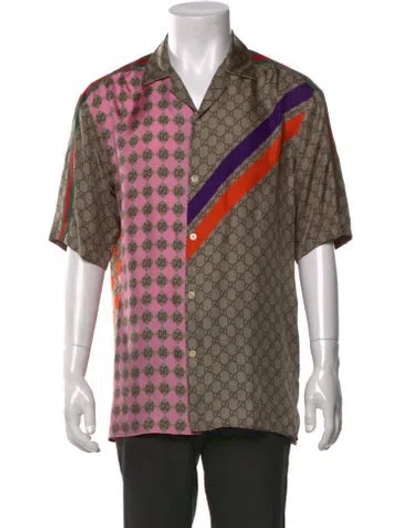 Pre-owned Gucci Gg Logo Silk Shirt In Neutral