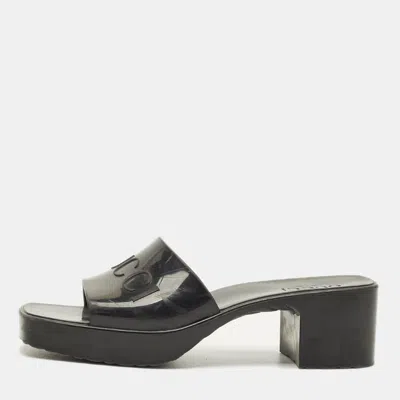 Pre-owned Gucci Gg Logo Size 39 Black Rubber Slide Sandals