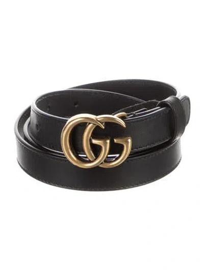 Pre-owned Gucci Gg Logo Skinny Belt In Black