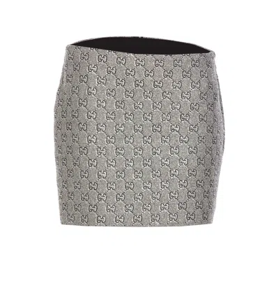 Gucci High-waisted Metallic Finish Mini Skirt In Grey