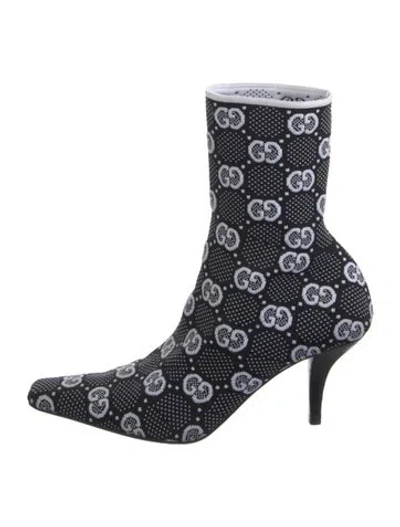 Pre-owned Gucci Gg Logo Sock Boots In Black