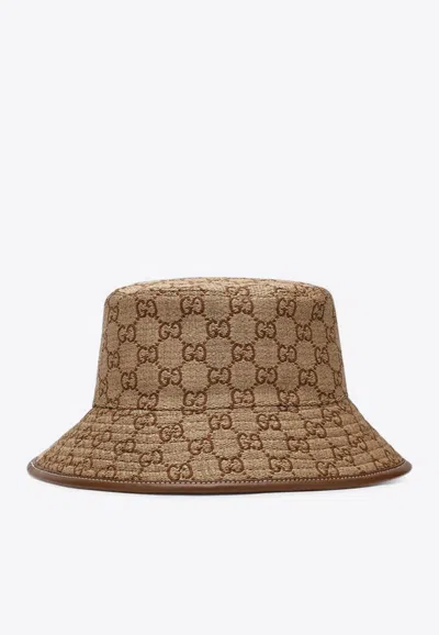 GUCCI GG LOGO STRAW BUCKET HAT