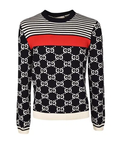 Gucci Gg Logo Striped Sweater In Black