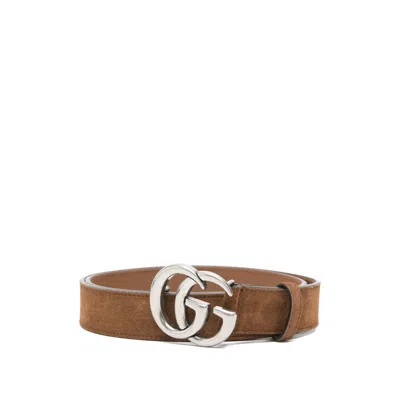 Gucci Gg Logo Suede Belt In Brown