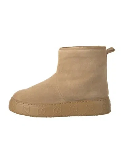Pre-owned Gucci Gg Logo Suede Boots In Brown