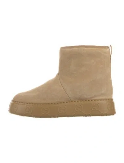 Pre-owned Gucci Gg Logo Suede Boots In Neutral