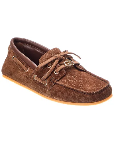 Gucci Gg Logo Suede Loafer In Brown