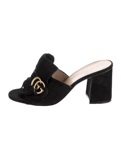 Pre-owned Gucci Gg Logo Suede Mules In Black