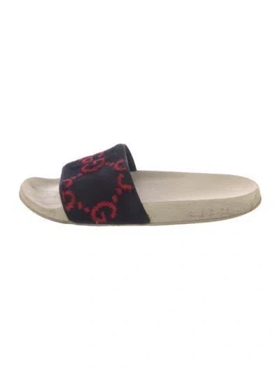 Pre-owned Gucci Gg Logo Terry Cloth Slides In Blue