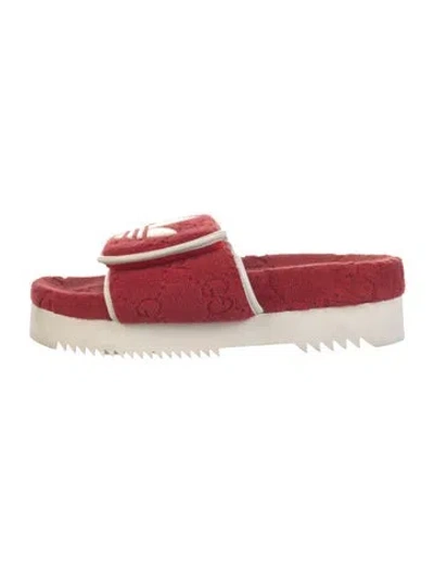 Pre-owned Gucci Gg Logo Terry Cloth Slides In Red
