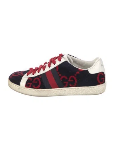 Pre-owned Gucci Gg Logo Terry Cloth Sneakers In Blue