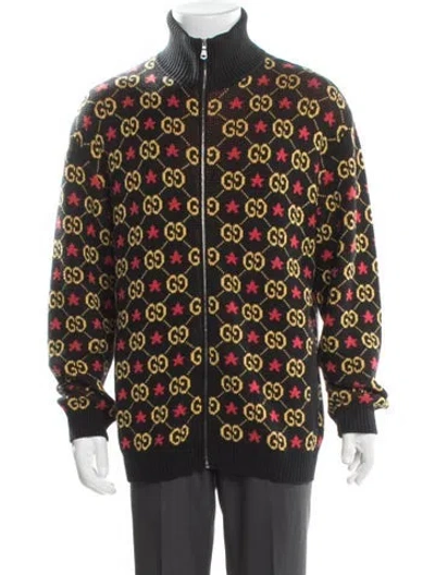 Pre-owned Gucci Gg Logo Turtleneck Cardigan In Black