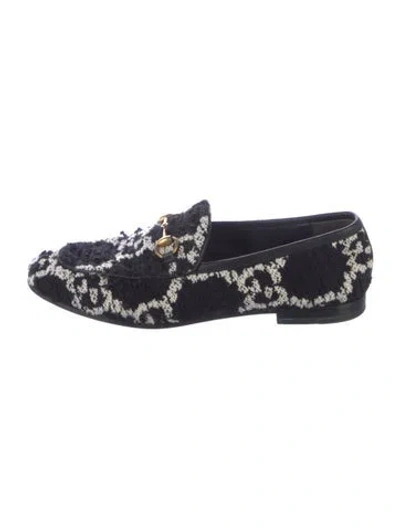 Pre-owned Gucci Gg Logo Tweed Loafers In Black