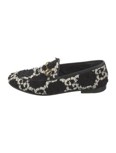 Pre-owned Gucci Gg Logo Tweed Loafers In Black