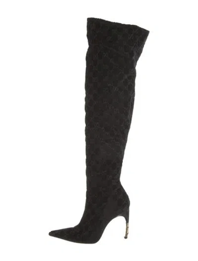 Pre-owned Gucci Gg Logo Velvet Boots In Black