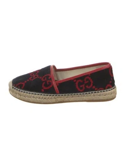 Pre-owned Gucci Gg Logo Velvet Espadrilles In Blue