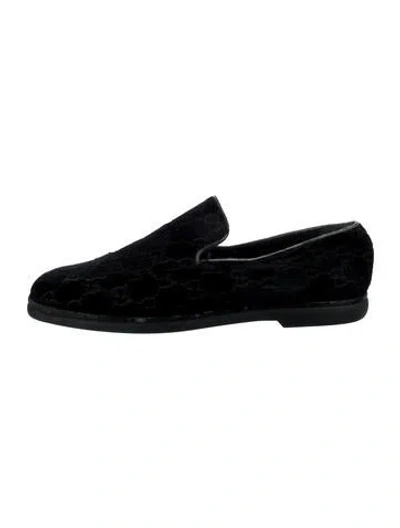 Pre-owned Gucci Gg Logo Velvet Loafers In Black