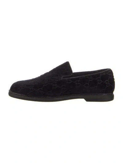 Pre-owned Gucci Gg Logo Velvet Loafers In Black