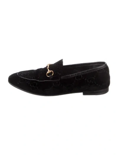 Pre-owned Gucci Gg Logo Velvet Loafers In Black