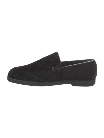 Pre-owned Gucci Gg Logo Velvet Loafers In Black
