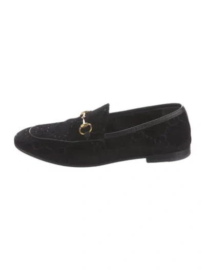 Pre-owned Gucci Gg Logo Velvet Loafers In Black