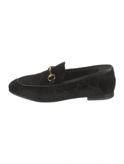 Pre-owned Gucci Gg Logo Velvet Loafers In Black