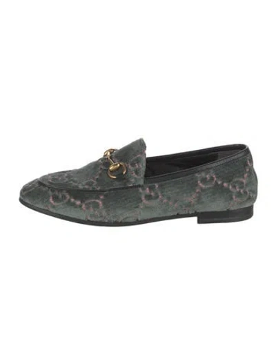 Pre-owned Gucci Gg Logo Velvet Loafers In Green
